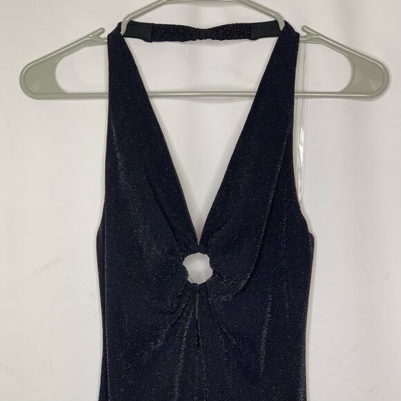 Wild Fable Womens Black Halter Dress Size Medium Shimmer Mini - Picture 2 of 11